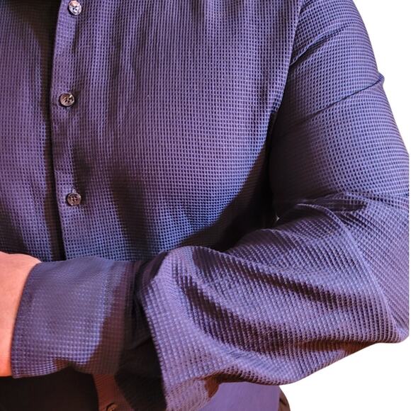 Stone Rose blue texture microcheck shirt xl abalone button casual refined preppy - Picture 3 of 13